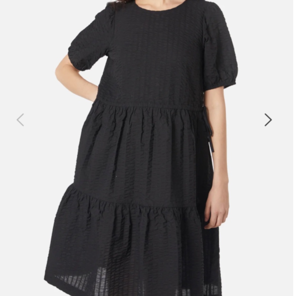 Gorman Black Tiered organic cotton adjustable Midi Dress with Puff Sleeves